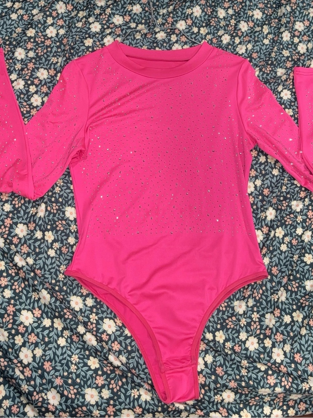 Girls' Hot Pink Sparkle Long-Sleeve One-Piece